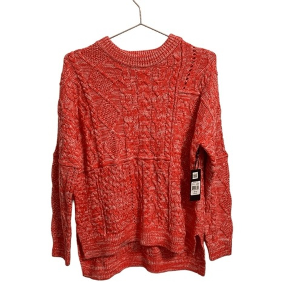 Blank NYC Orange Marled Cable Knit Sweater High-Low Crew Neck NWT XS/S